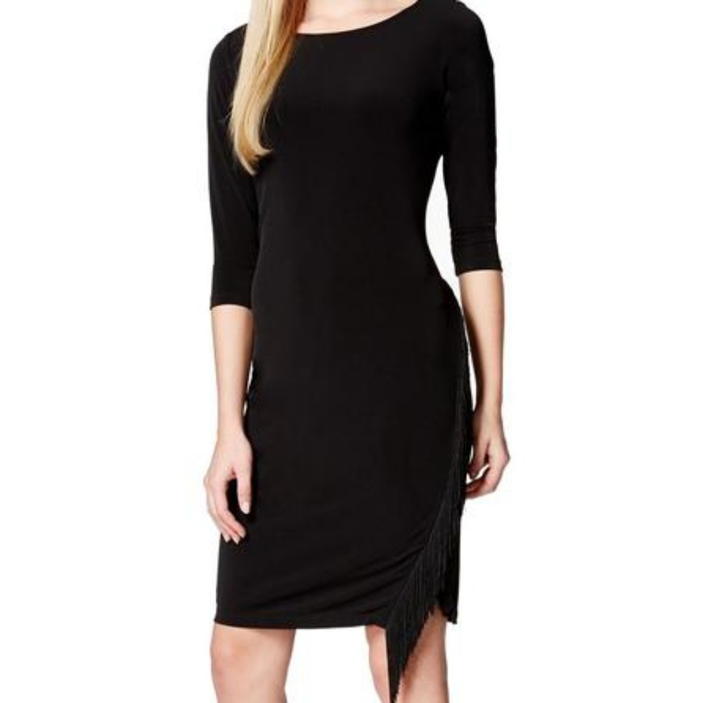 Black mini dress with fringe